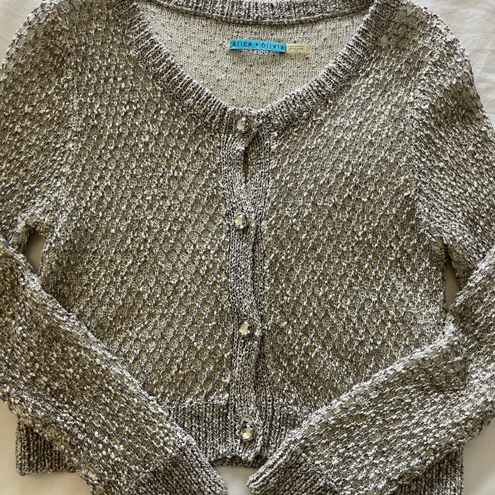 Silver Knit Jewel Button Cardigan